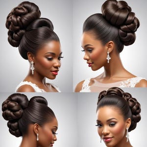 Peinados de novia negros recogidos Clipart / Cabello de boda PNG / Arte de cabello de novia afroamericana