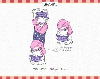 Cat Reading Book Sticker Magnet, Plot Twist Late Night Reader, Do not disturb sticker (Digital Download)