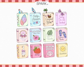 Summer Bookish Sticker Bundle, Tropical Book Set, Beach Reads, Aloha Book Club (SVG, PNG)