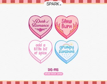 Pegatinas de corazón para amantes de los libros: Lector de romance PNG SVG (Descarga digital)