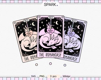 The Romantasy Tarotcard PNG / Bookish Girl Dragon rider / Pastel Fantasy Romance Tarot Card