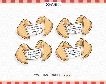 Bookish Fortune Cookie Sticker Bundle, Reading Lover SVG PNG (Digital Download)