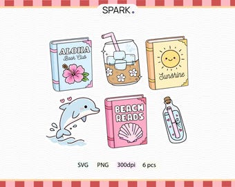 Summer Beach Reads Clipart Bundle, Dolphin, Aloha Book Club (SVG, PNG)