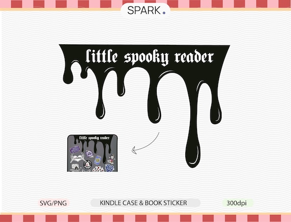 Little spooky reader PNG SVG: Halloween Book Lover Clipart / Kindle case sticker / Black blood flowing from the book (Commercial Use)