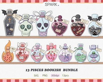 Bookish essence bundle PNG SVG: Book lover potion bundle set Sticker (Digital Download)