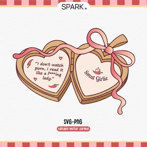 Bookish Smut Girlie Heart Locket PNG SVG / Trendy smut book lover sticker png / hot girls read / kindle smut cute reader magnet digital