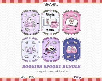 Spooky Bookish Magnetic Bookmarks, Dark Academia Cute Stickers, Gothic Reader Aesthetic, Mystery Romance Bundle