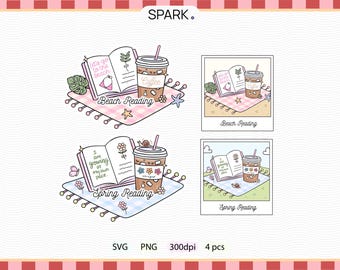 Beach & Spring Reading Bundle, Bookish Summer Aesthetic, Cozy Reader Stickers, Cute Coffee Book Lover Gift