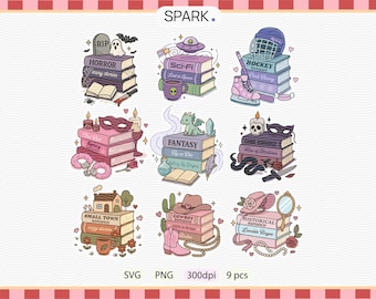 Book Trope Bundle PNG-SVG / Horror, Sci-Fi, Fantasy, Spicy, Smutty book png / Hockey, Dark, Cowboy, Historical Romance trope/ Commercial Use