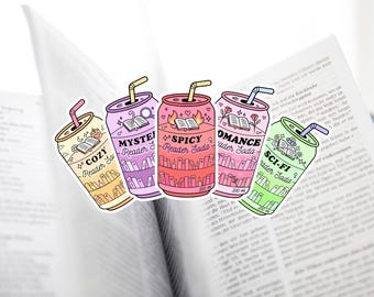 Reader Soda Bundle, Bookish Genre Stickers, Pastel Read Battery Romance Fantasy Spicy Cozy Sci-Fi Mystery Set, Book Lover Gift PNG SVG