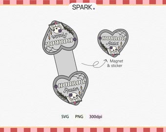 Horror Reader Magnet, Horror Addict Sticker, Halloween Reader Gift, Cute Horror Art, Bookish Magnet PNG SVG