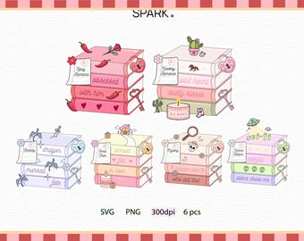 Bookish Clipart Book Stack Bundle PNG SVG | BookTok Trope Sticker Set | Romance Fantasy Mystery Sci Fi Book Stack