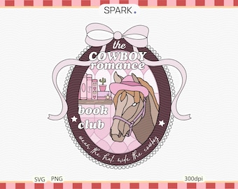 Cowboy Romance book club Coquette frame SVG PNG / Trendy Aesthetic romance Book ribbon Sublimation png / cowgirl Reading / Commercial Use