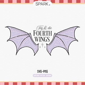 Vierter Flügel Fly or Die PNG SVG: Lila Bücheraufkleber Design / geflügeltes Drachen Lesezeichen / Kommerzielle Nutzung