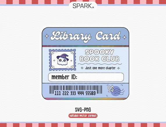 Spooky Ghost Library Card SVG PNG: Halloween Bookish Ticket (Digital Download)