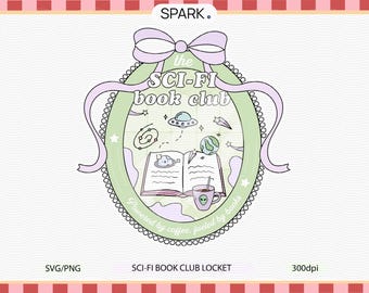 Sciencefiction boekenclub frame PNG SVG/trendy esthetische sci-fi boek sublimatie/coquette alien schoolse sticker/commercieel gebruik png