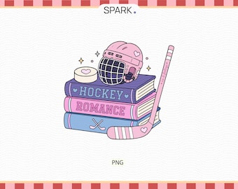 Hockey romantiek boekenstapel PNG, sport romantiek lezer clipart, ijshockey liefdesverhaal sticker, Booktok romantiek png, hockey girly ontwerp