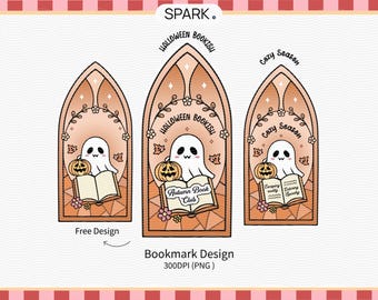 Segnalibro fantasma di Halloween in formato PNG, design autunnale a tema libri (uso commerciale)