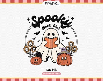 Spooky Book Club SVG PNG: Halloween Ghost Reading Design (Commercial Use)