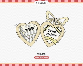 True Crime Bookish Locket PNG SVG / Cute Trendy Aesthetic True Crime Book Lovers/ Kindle Png sticker / Coquette Bookish / Commercial Use Cut