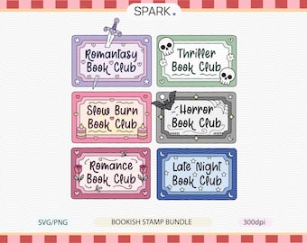 Book Club Stamp bundle SVG PNG: Romance, Slow Burn, Romantasy, Horror, Late Night, Thriller (Digital Download)