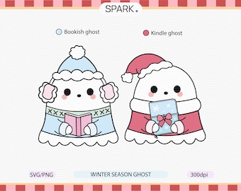 Fantasma de invierno de libros PNG SVG: Estética de moda Navidad Invierno Vacaciones Temporada espeluznante Libro PNG para pegatinas, marcapáginas, (uso comercial)