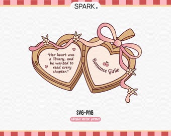 Bookish Romance Locket: Girlie Heart PNG SVG Cut File (Digital Download, Commercial Use