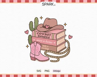 Cowboy Romance Book trope PNG SVG: Aesthetic Romance Western bookish / Cowgirl Girl Boots & Hat