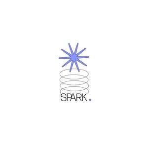 May include: A minimalist logo design featuring a light blue starburst above four concentric ovals and the word "SPARK" in a sans-serif font. A small blue dot follows the word. The design is set against a white background.