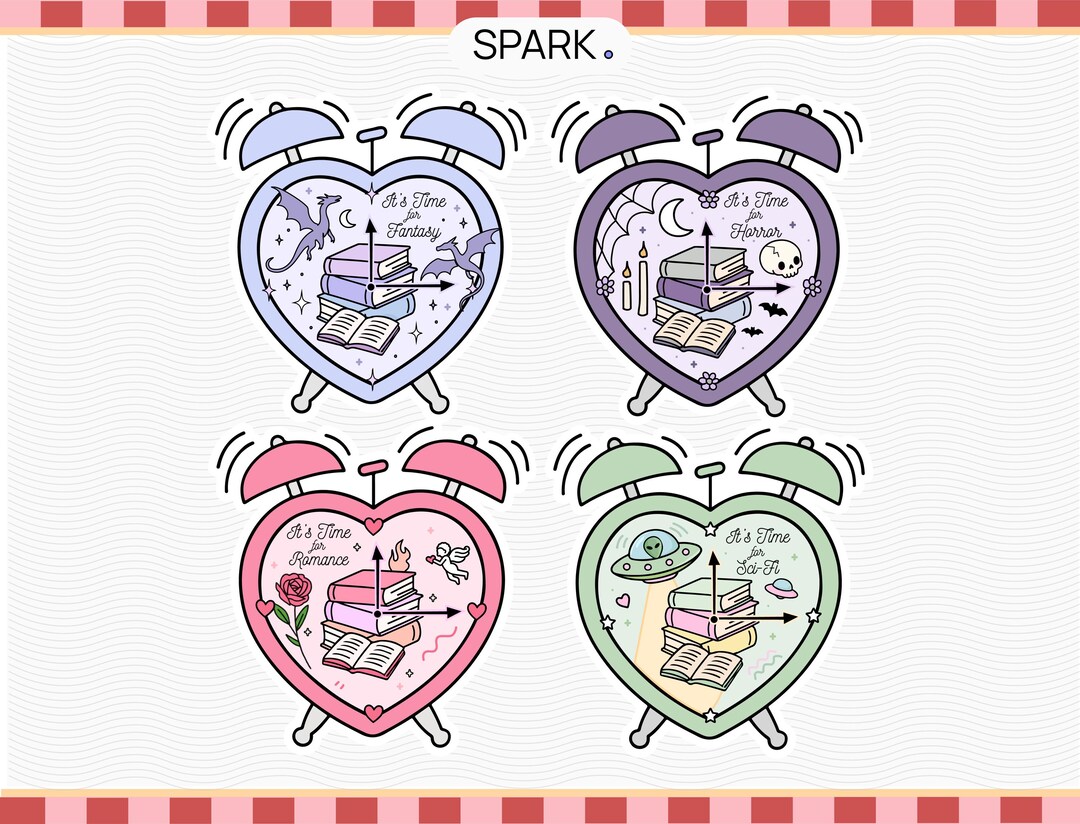 Bookish Alarm Clock Sticker Bundle PNG / It’s Time to Read / Romance ...