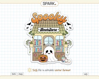 Spooky Ghost Bookstore SVG PNG: Halloween Reading Design (Commercial Use)