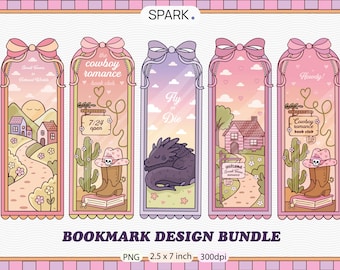 Romance Trope Bookmark Bundle PNG SVG: Cute cozy cowboy, small town, romantasy Romance readers bookmark floral frame
