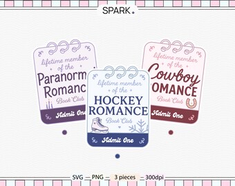 Romance Book Club Ticket Bundle PNG SVG | Bookish Cowboy, Paranormal & Hockey Romance | Cute Booktok note paper (Digital Download)