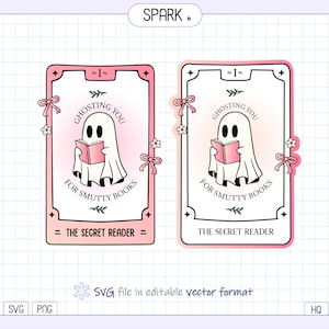 Tarjeta de tarot librería SVG png/ amante de los libros rosas/ pegatinas librescas/ kindle/ lector de romance/ marcadores png / pegatinas obscenas/ para niñas amantes de los libros