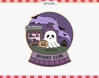 Spooky Ghost Bookstore PNG SVG: Halloween Book Lover Clipart (Commercial Use)