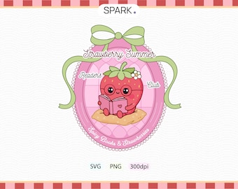 Strawberry Summer Readers Club Sticker, Bookish Strawberry PNG (Digital Download)