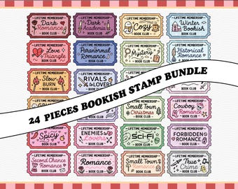 Book Club Stamp bundle SVG PNG: Romance Trope book lover postage (Digital Download)