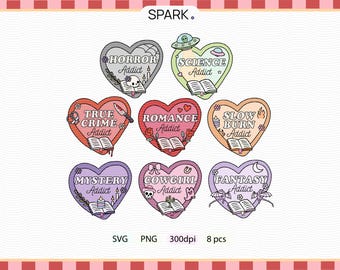 Bookish Addict Heart Set, Reader Magnet & Sticker Bundle, Romance Fantasy True Crime Aesthetic