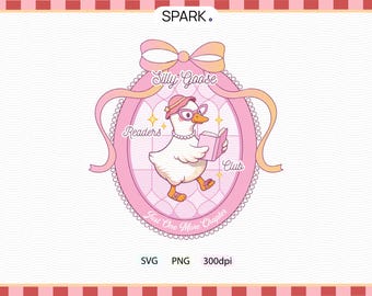 Silly Goose Readers Club Sticker, Bookish Goose Reading Book (SVG, PNG)