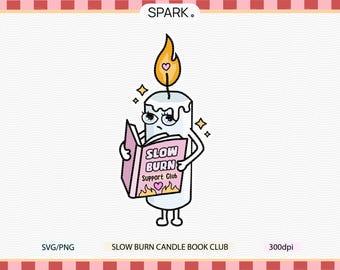 Sticker Slow Burn romantiek kaars, gezellig boekenclubcadeau, grappige lezer esthetiek png SVG