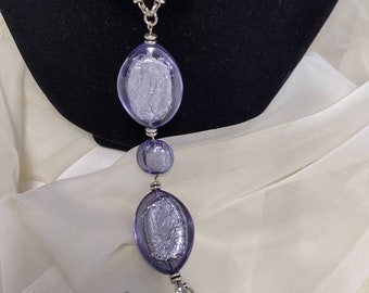 Beautiful Grey Glass Hanging Pendant Necklace. Definitely a statement piece.