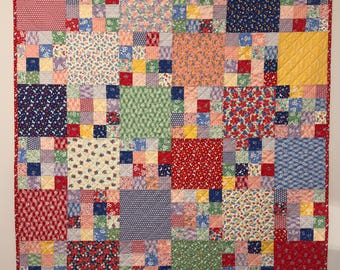 1930s Reproduction Patchwork Quilt – Handmade Vintage Style Lap Quilt – Moda 30’s Playtime Fabrics - 47.25" Square