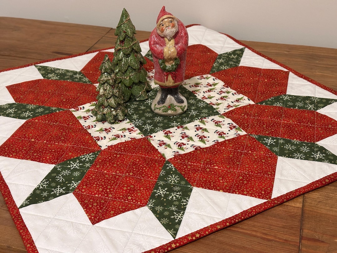 Handmade Christmas Star Quilt Table Topper, Rosewood Design, Farmhouse ...
