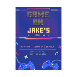 Gamer Birthday Invitation | Editable Digital Video Game Party Invite | Pixel Game On Theme Printable Template