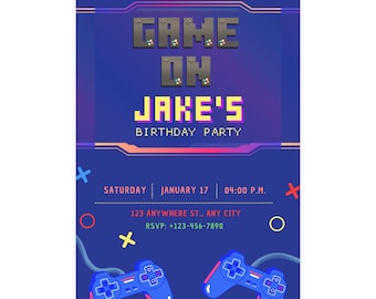 Gamer Birthday Invitation | Editable Digital Video Game Party Invite | Pixel Game On Theme Printable Template