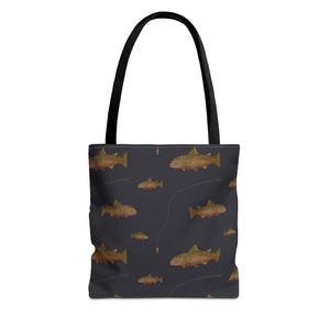 Forelle Einkaufstasche - Naturliebhaber Einkaufstasche, Fischer Geschenk, Outdoor Abenteuer Schultertasche, Angeln-Enthusiasten Carryall, handgezeichnete Forelle