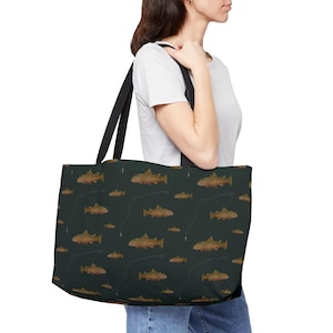 Forelle Einkaufstasche, Fischer Geschenk, Regenbogenforelle Wochenendtasche, Angeln Tote, umweltfreundliche Einkaufstasche