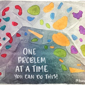 Ein Problem nach dem anderen || 4" x 6" A6 doppelseitige Postkarte Bouldern Klettern Aquarell Abgerundete Ecken