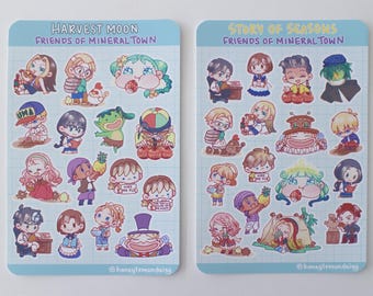 HM/SOS Friends of Mineral Town || Cute Chibi Anime 4" x 6" Sticker Sheets