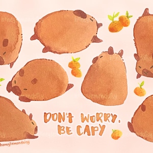 Keine Sorge, Capy || 4" x 6" A6 doppelseitige Postkarte mit abgerundeten Ecken Gemütlich Gemütlich Wasserfarben Capybaras
